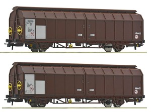 Zestaw 2 wagonów towarowych z przesuwną ścianą typu Himrrs PKP, Roco 6600096